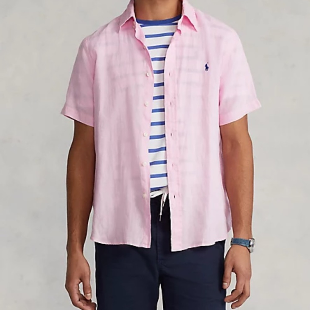 POLO RALPH LAUREN Classic Fit Linen Shirt - pink